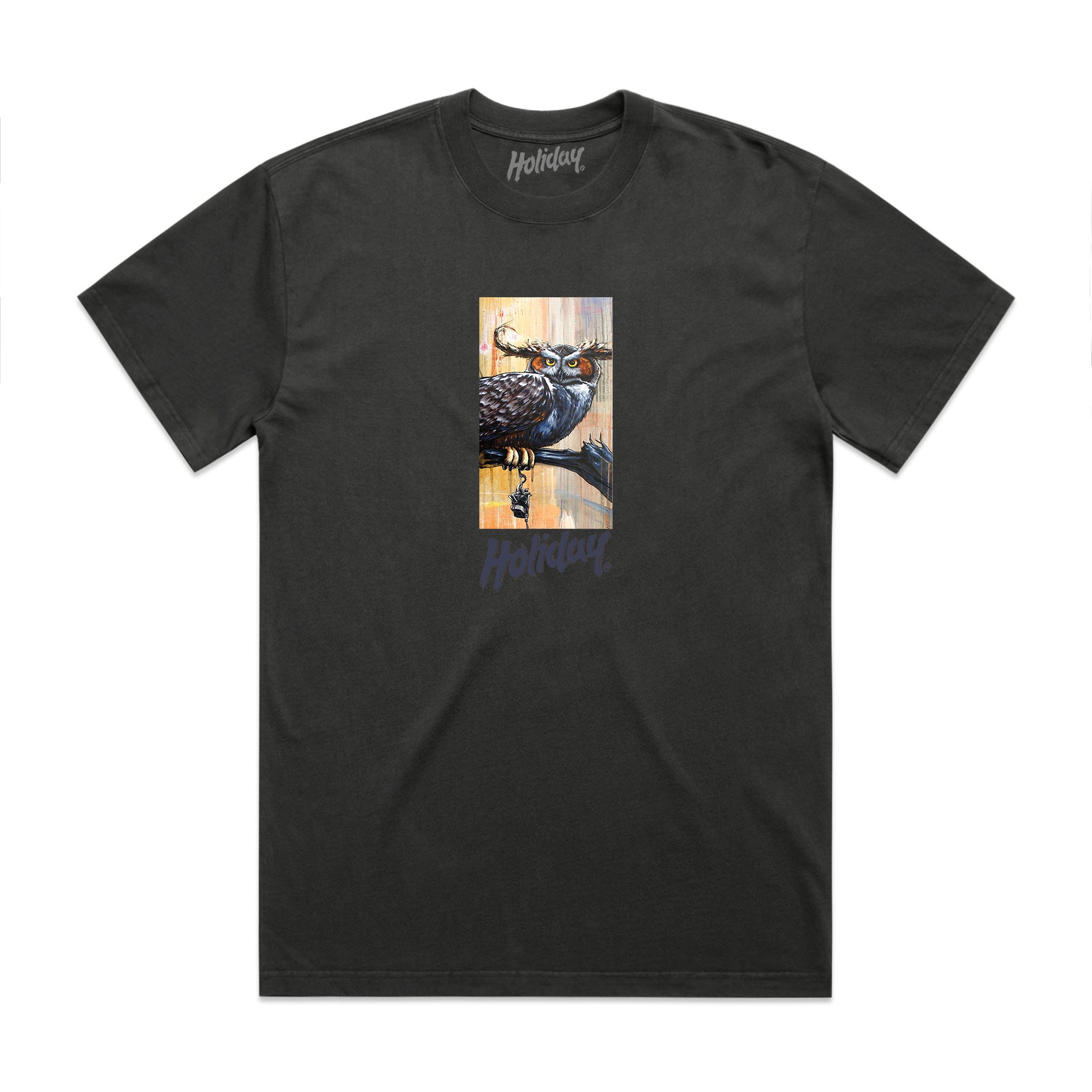 HOLIDAY SKATEBOARDS - Gimiks Born Artist Series Owl T-Shirt (FADED COAL)