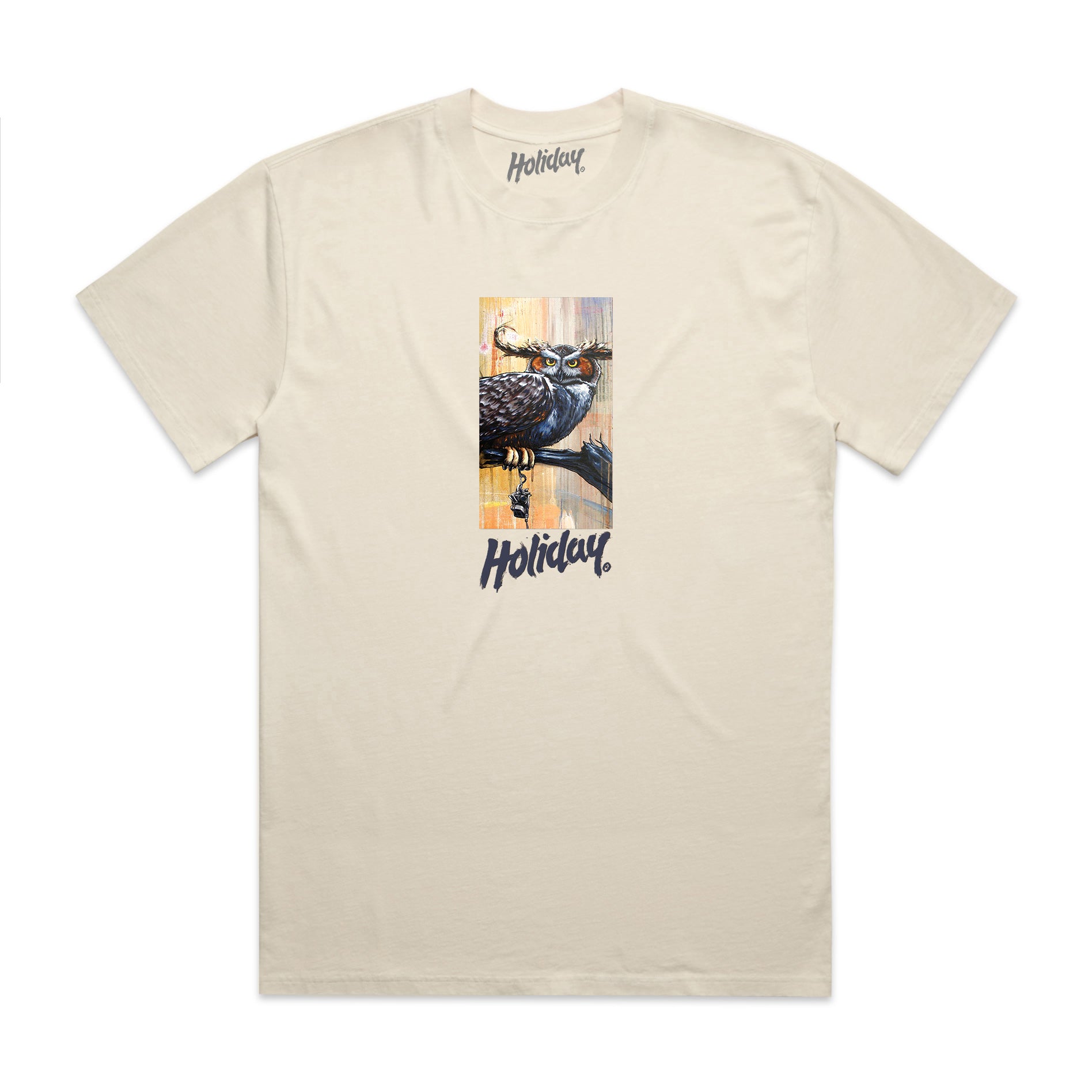 HOLIDAY SKATEBOARDS - Gimiks Born Artist Series Owl T-Shirt (FADED ECRU)
