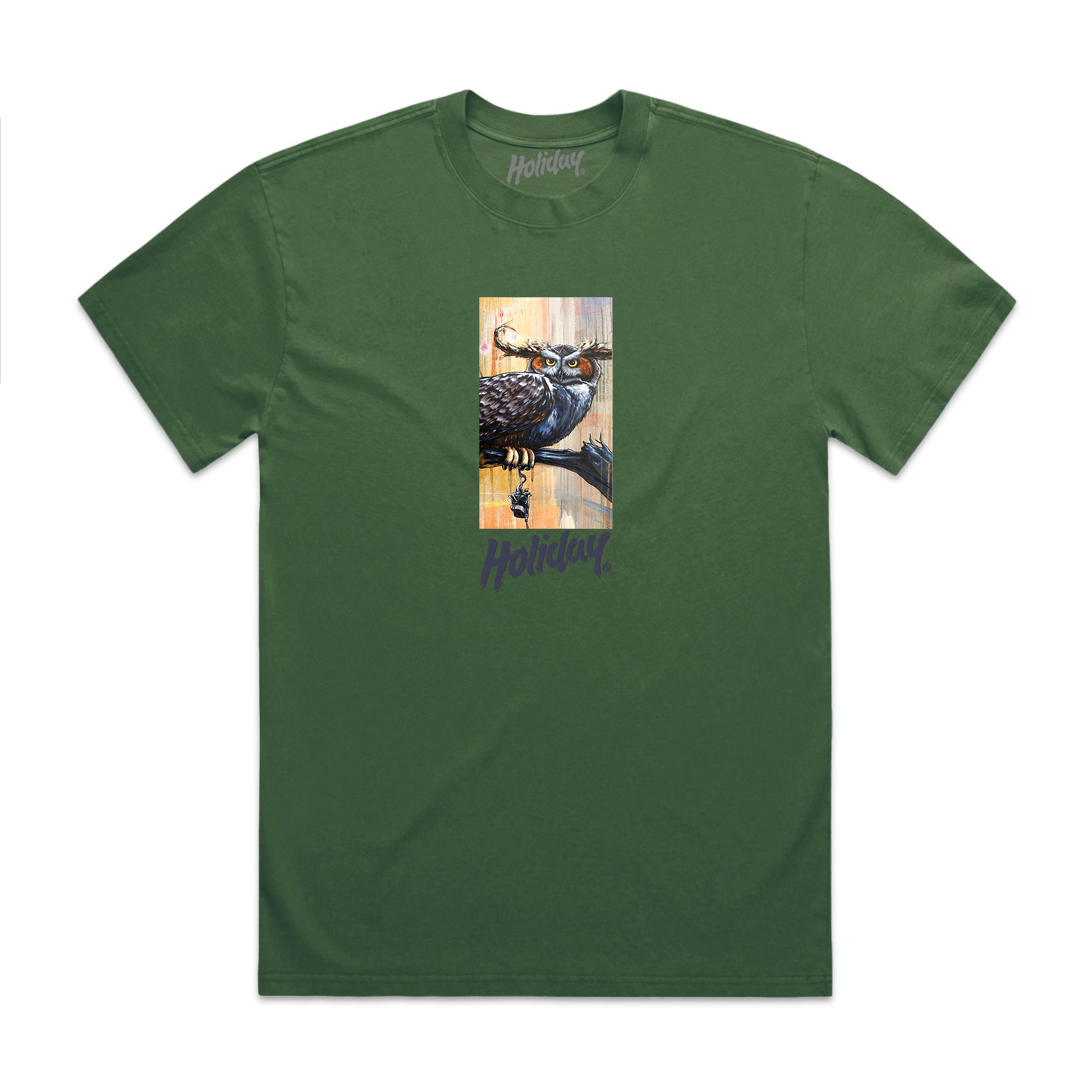 HOLIDAY SKATEBOARDS - Gimiks Born Artist Series Owl T-Shirt (FADED FOREST)