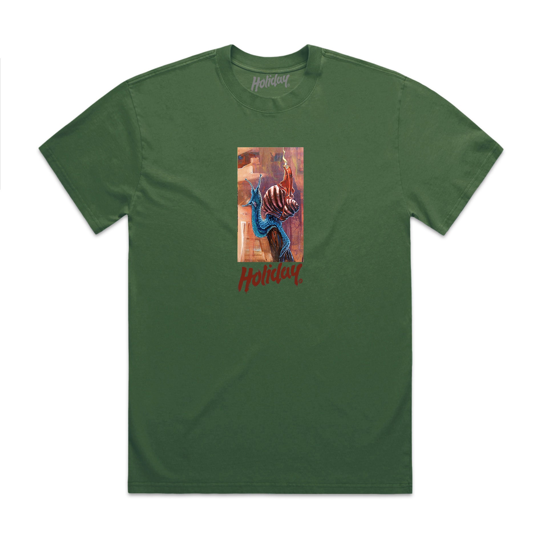 HOLIDAY SKATEBOARDS - Gimiks Born Artist Series Snail T-Shirt (FADED FOREST)