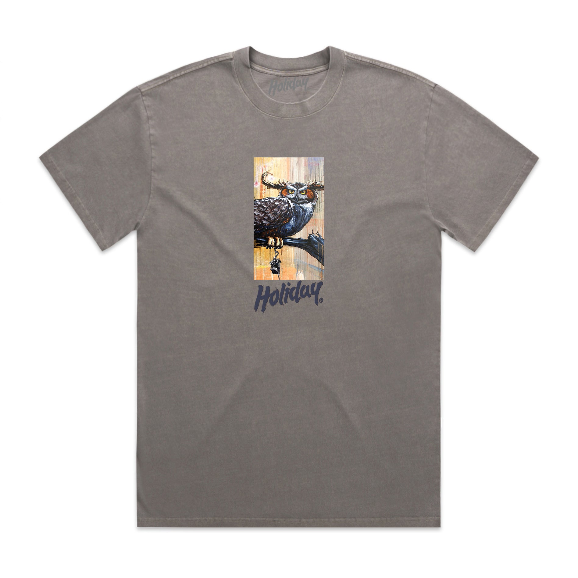 HOLIDAY SKATEBOARDS - Gimiks Born Artist Series Owl T-Shirt (FADED GREY)